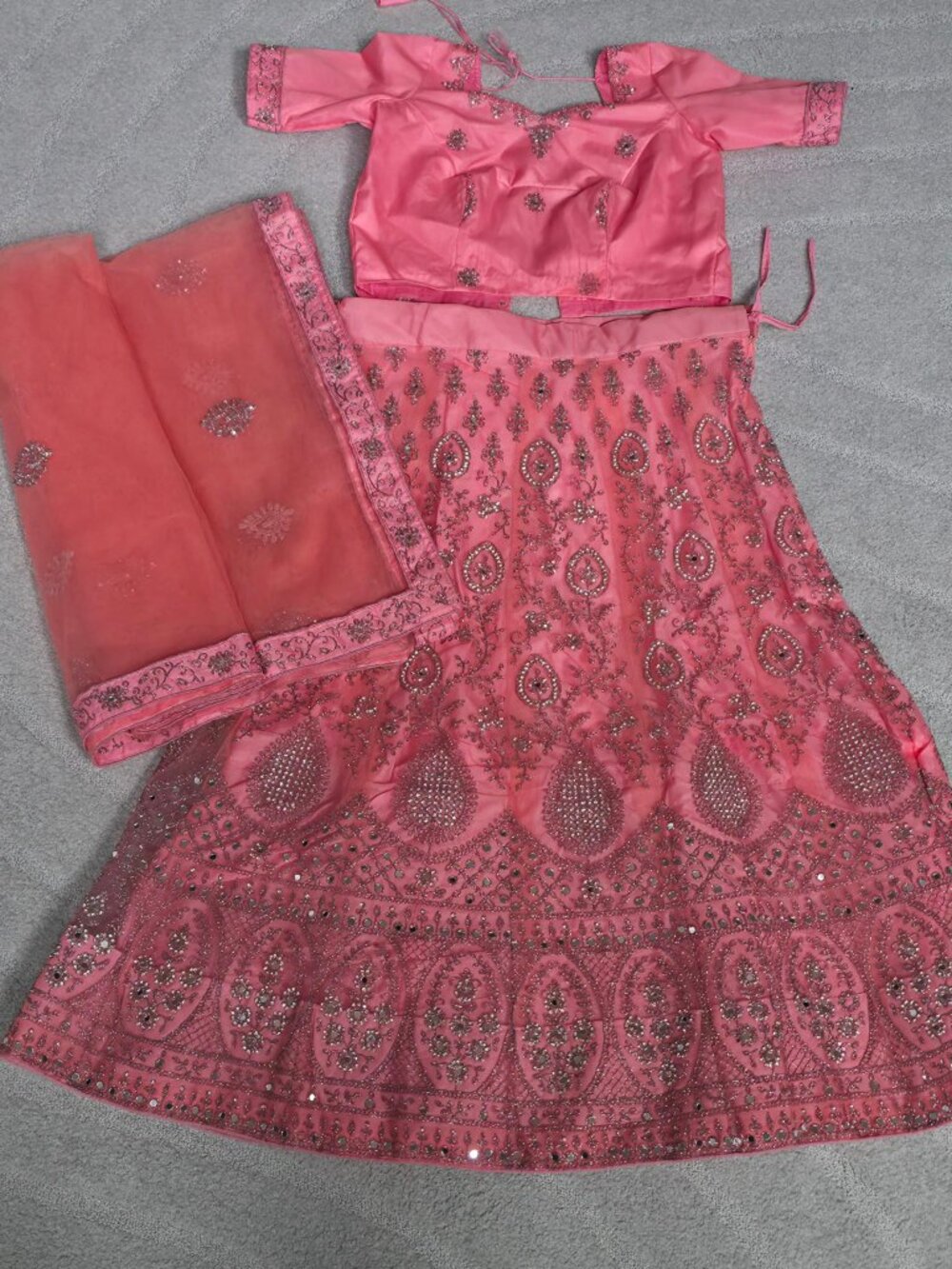 Pink net lehenga choli set with stone and heavy embroidery work, party wear